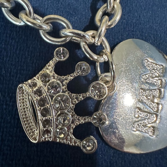 NAM Pageant Necklace. Silver tone heart and rhinestone crown charms - Picture 4 of 8